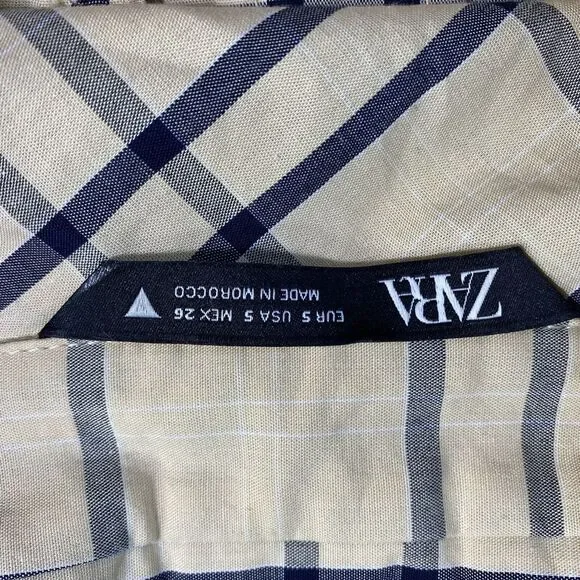 Zara Womens S (44" Bust) Plaid Oversized Shirt Open Back Side Vents Roll Tab Slv - Picture 12 of 13